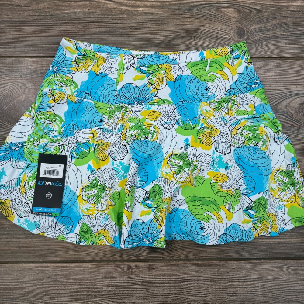 IBKUL Women Size Medium 13in Swing Skort Paddy Lime Multi Floral Activewear NWT - Picture 9 of 11
